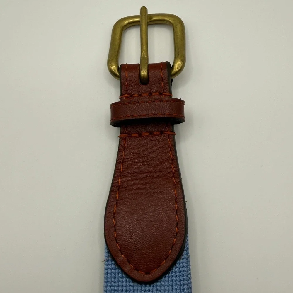 Smathers & Branson Needlepoint Belt Mens 40 Blue KC Royals MLB Leather Brass